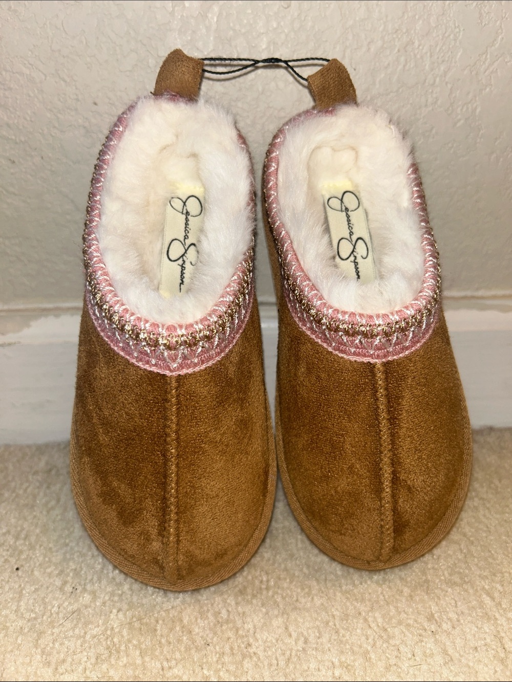NWOT Jessica Simpson Girl's Microsuede Clog 1" Platform Slippers W/Pink Trim